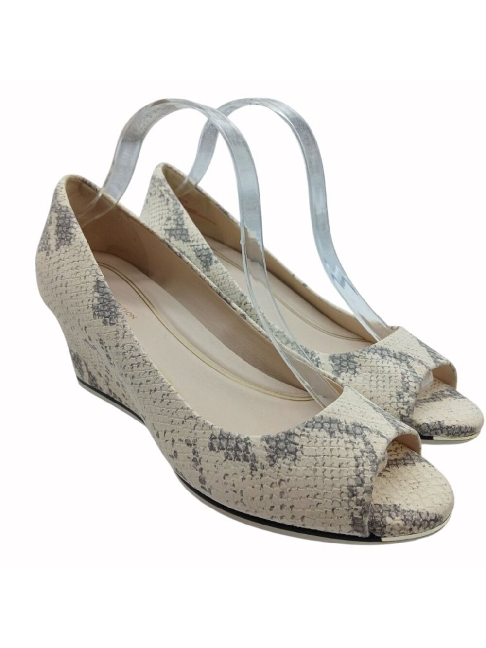 Cole Haan Grand Ambition Ivory Snake Print Heels Size 9.5 Open Toe Wedge Shoes